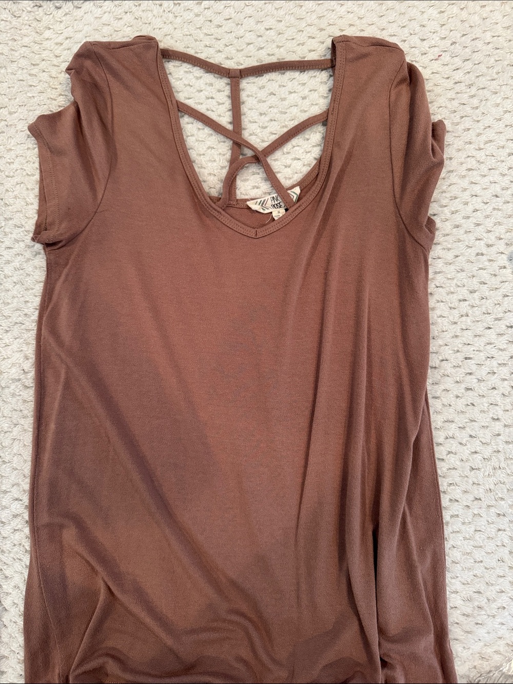 Pink Rose Mauve-Brown Strappy Back Short Sleeve Top